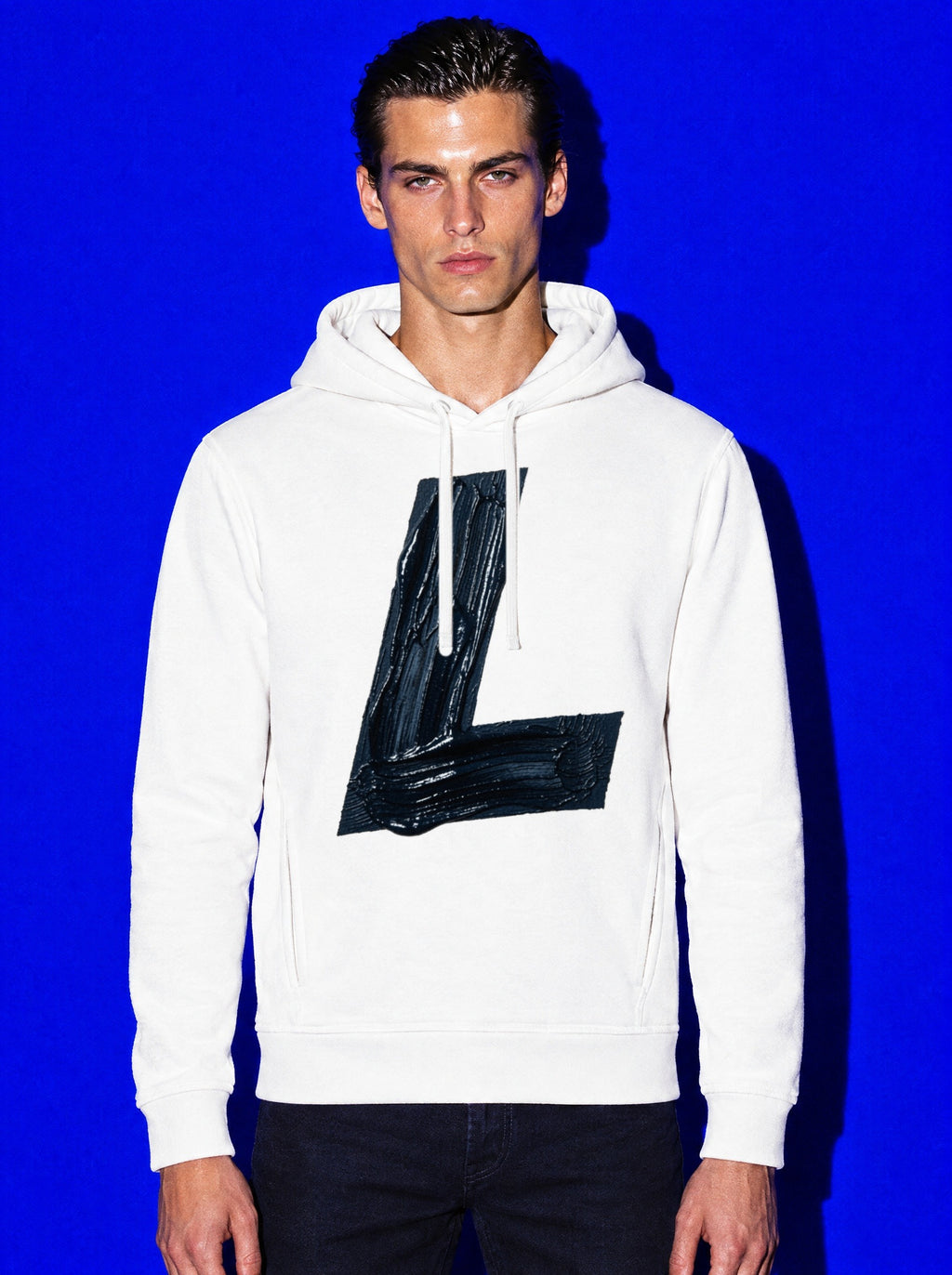 DARK L Hoodie, White, worn