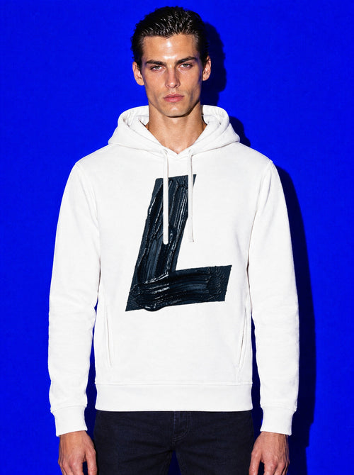 DARK L Hoodie, White, worn