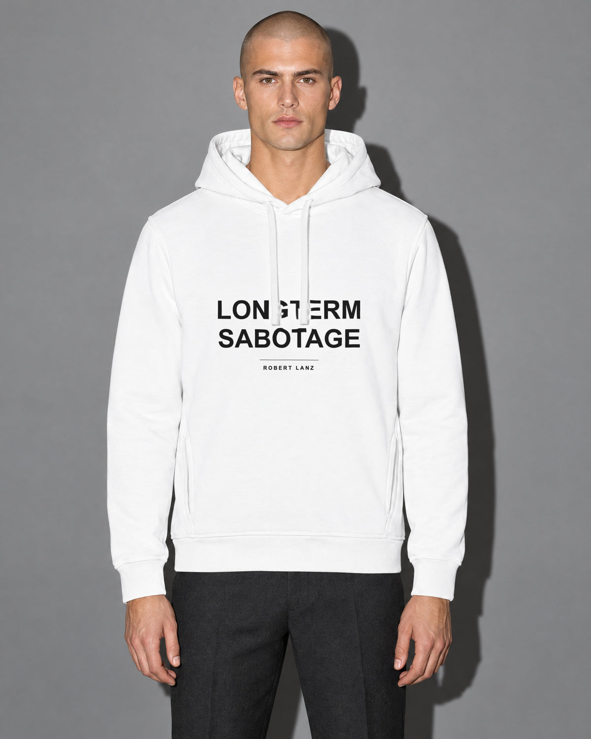 LONGTERM SABOTAGE Hoodie, White, worn, grey studio