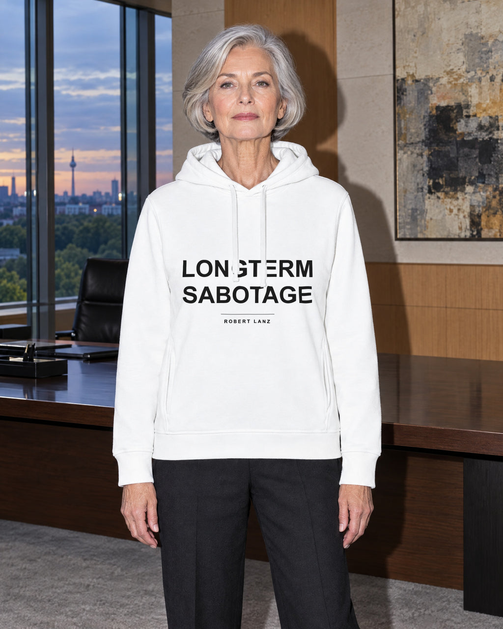 LONGTERM SABOTAGE Hoodie, White, worn, office