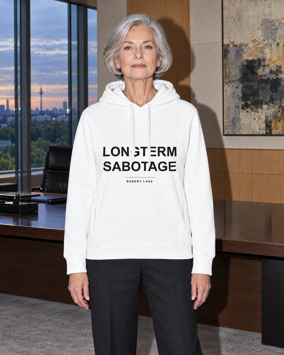 LONGTERM SABOTAGE Hoodie, White, worn, office